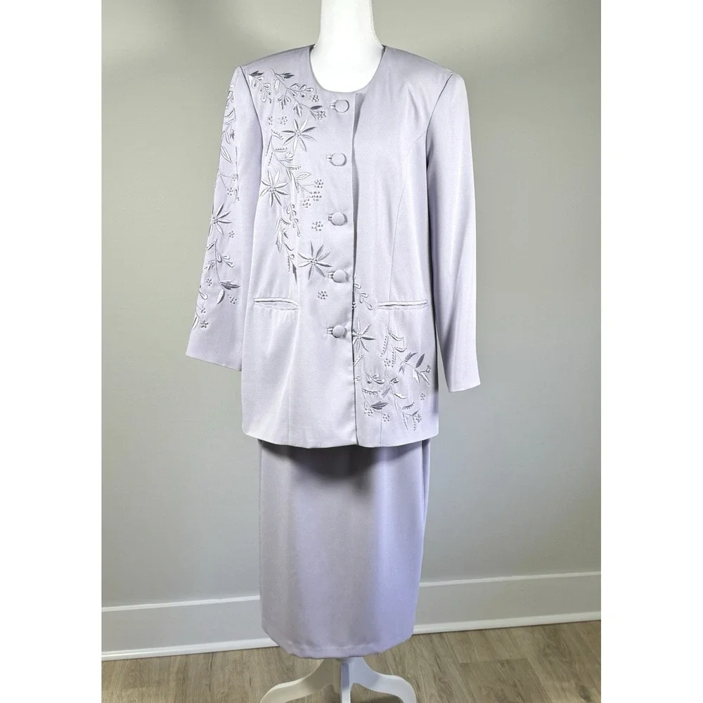 Vintage Lavender Embroidered Beaded Skirt Suit 2 Pc Womens 14 Church‎ Formal BMI